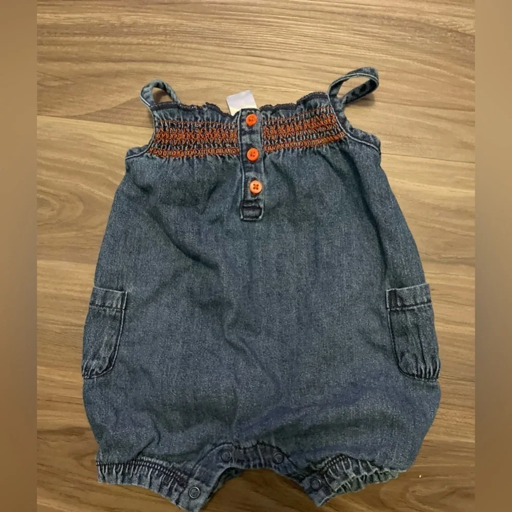 Carters Denim Baby girl  Romper with Orange Accents size 3 months